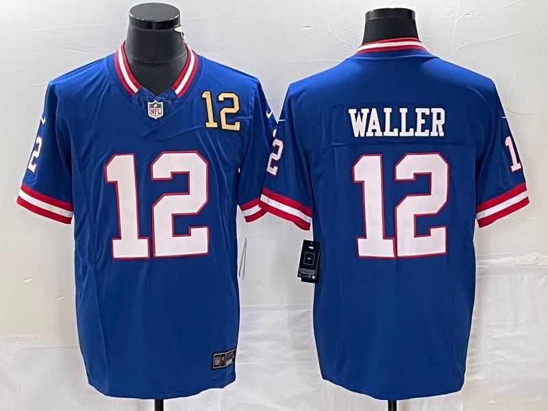 Men New York Giants 12 Waller Blue Nike Vapor Limited 2023 NFL Jerseys style 1